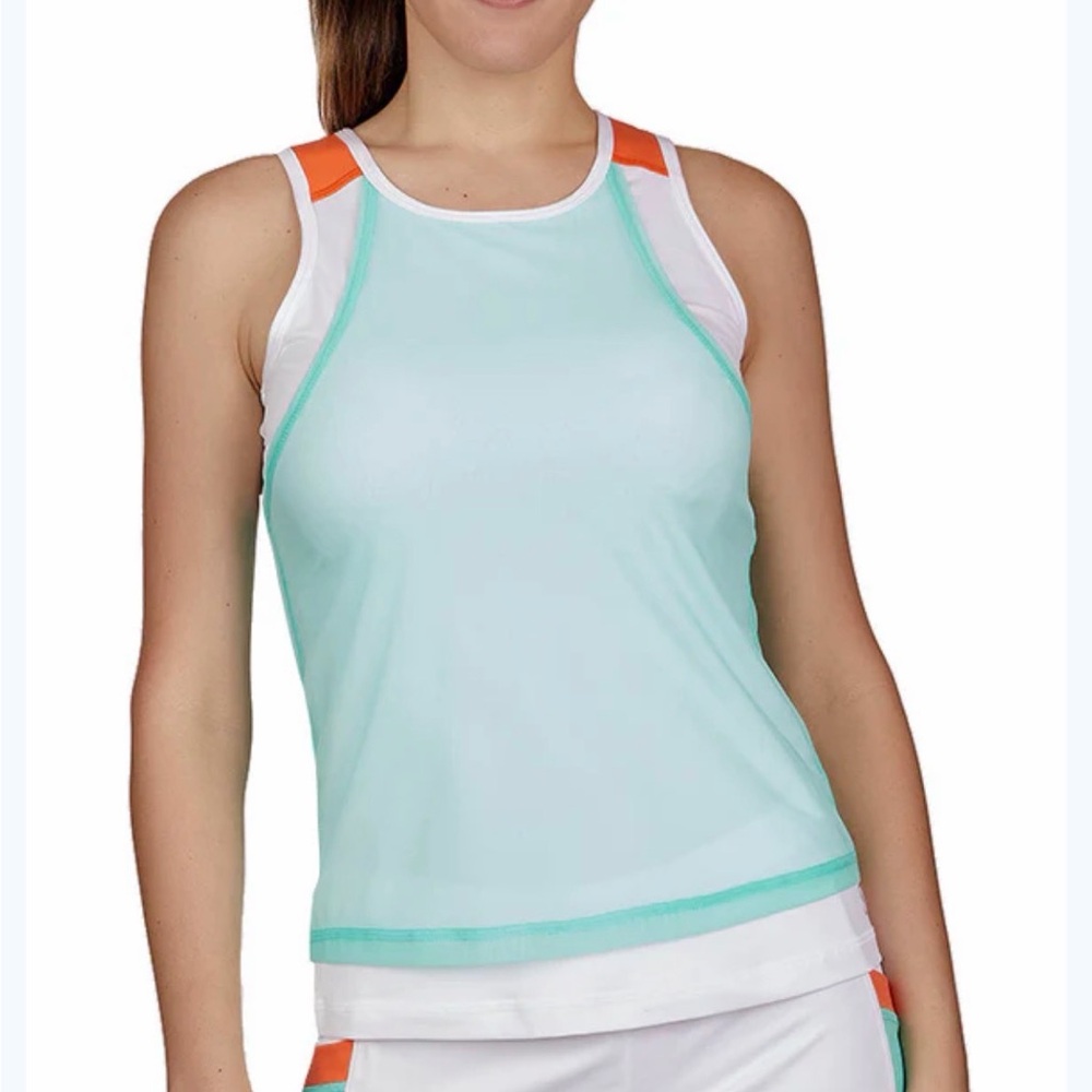 Sofibella Sleeveless Mint and Orange Athletic Top